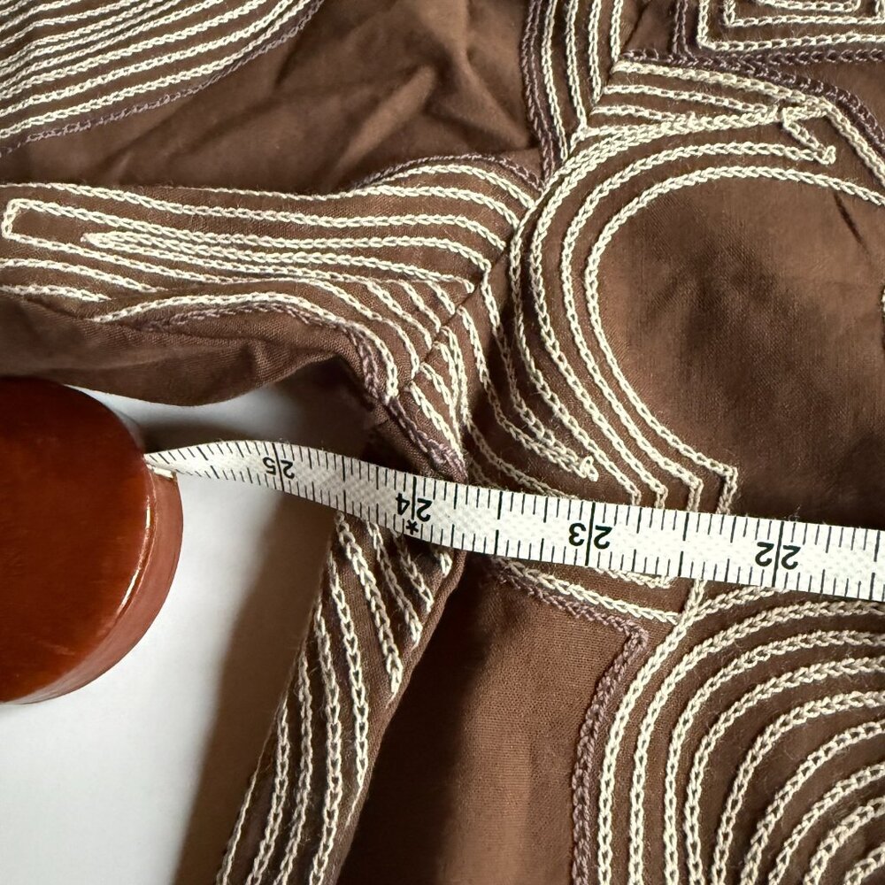 Fanm Mon Brown Embroidered SS Camp Shirt - 100% Cotton - Men's Large - Picture 4 of 6